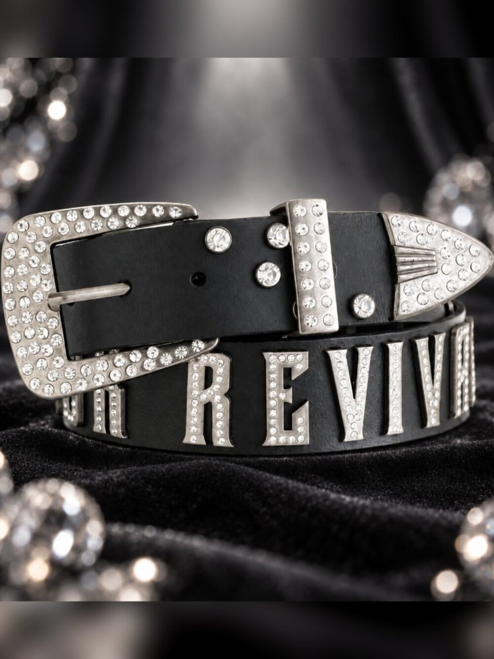 Rock Revival Glitz Black Leather Rhinestone Studded Belt XL NWOT